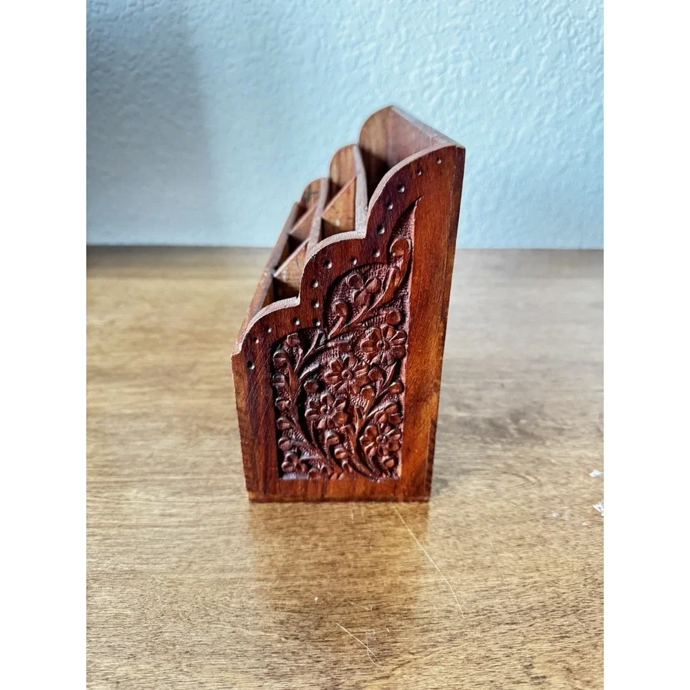 Vintage Anglo Indian Rosewood Desk Organizer Stationary Desk Caddy